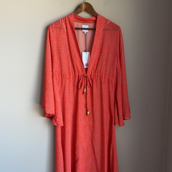 NWT Plush Chiffon Floral Bell Sleeve Kimono Dress Cover Up - Picture 4 of 9